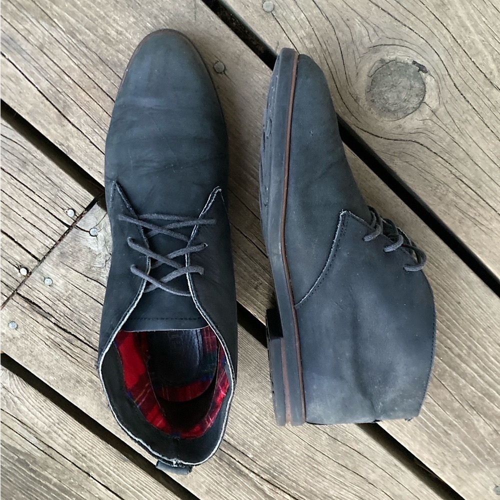 DEXTER Boots RARE VINTAGE Leather Flannel Lined Chukka Black Red Plaid Size 7.5